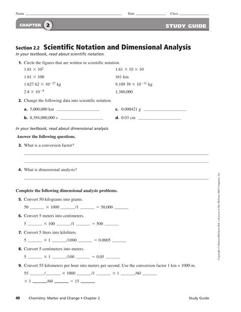 Dimensional Analysis Worksheet With Answers Pdf Chemistry